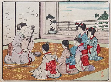 Illustration from a guide to playing the gekkin, by Nagahara Baien, 1889