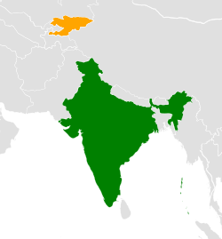 Map indicating locations of India and Kyrgyzstan