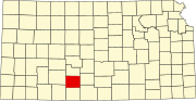 Map of Kansas highlighting Kiowa County