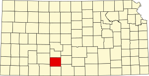 Map of Kansas highlighting Kiowa County