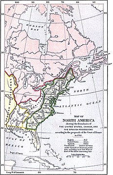 MAP of the French proposal at the American Settlement of peace to limit US Territory to the Appalachian Mountains.