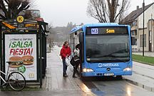 A bus downtown on its way to Søm