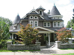 Modern replica of a shingle-style house (c. 2004), opposite Queen's Park, New Westminster, British Columbia