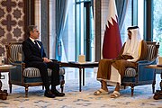 Secretary Blinken with Qatari Emir Sheikh Tamim bin Hamad Al Thani in Doha, Qatar, October 2023