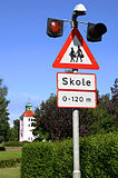 School zone traffic warning sign in Denmark.