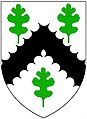 Arms of Smithson of Stanwick, Yorkshire (ancient): Argent, a chevron engrailed sable between three oak leaves erect slipped vert[27]