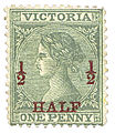 Victoria, 1873: Penny stamp overprinted to new value of halfpenny