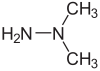 Skeletal formula of unsymmetrical dimethylhydrazine with some implicit hydrogens shown