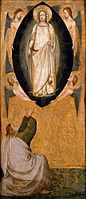 Maso di Banco, Descent of Mary's Girdle to the Apostle Thomas, 1337-1339, Berlin. The girdle hangs down from the virgin's hand.