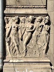 Relief on the Fanny and Isac Popper House (Strada Sfinților no. 1), Bucharest, by Alfred Popper, 1914[64]
