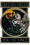 A British World War I recruitment poster featuring the imagery of Saint George and the Dragon (nominator: Adam Cuerden)