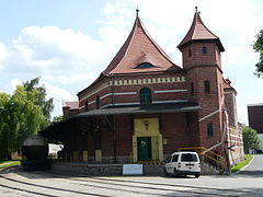 Old railway building at the old brewery