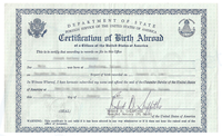 A State Department certification of birth abroad, issued prior to 1990