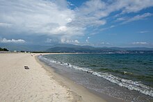 Ajaccio gulf beach of Ricanto in Corsica, Corse-du-Sud department