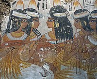 Painting of Egyptian musicians playing long-necked lutes, from 1350 BC