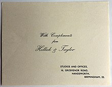 Compliments slip with "Compliments from Hollick & Taylor"