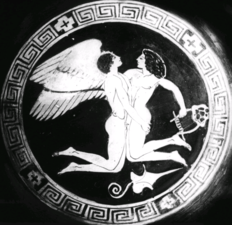 Hyacinthus and Zephyrus. Attic Red Figure Kylix. Attributed to Manner of Douris Painter, 500-450 B.C.
