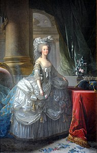 White gown of Marie Antoinette, painted by Elisabeth Vigée-Lebrun in 1783.