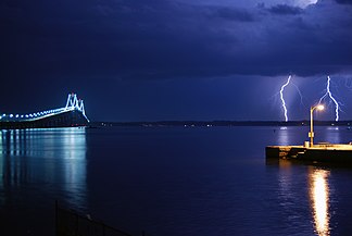 Bridge during a lightning storm