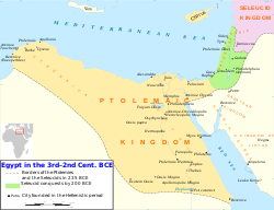 Ptolemaic Egypt circa 235 BC. The areas in green were lost to the Seleucid Empire thirty five years later.