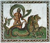Triumph of Neptune standing on a chariot pulled by two sea horses; mid-3rd century; Sousse Archaeological Museum (Tunisia)