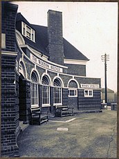 The Wooden Bridge Pub, Guildford by Guy Maxwell Aylwin for Courage Brewery, mid-1930's