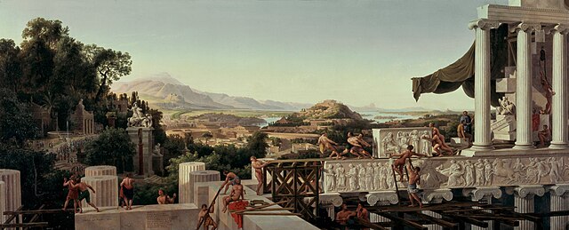 ''Blick in Griechenlands Blüte'' (View of the Flower of Greece). Oil on canvas, 94 cm x 235 cm. 1836.