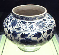 Blue and white jar, Jingdezhen, Yuan dynasty (1271-1368).