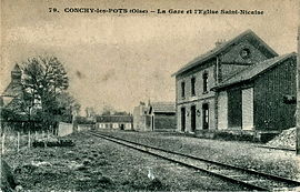 The railway station and church in Conchy-les-Pots