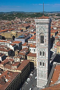 Campanile, or bell tower of Florence Cathedral, by Giotto (begun 1334)