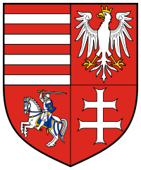 Coat of arms featuring the symbols of Poland, Lithuania and Hungary.