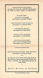 Verlagswerbung „Der Dom“ (IV 442, Vor- und Rückseite) mit einer Liste der Titel