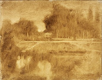Landscape in the Orne (c. 1901), oil on prepared paper mounted on canvas, 32.7 x 41.3 cm., Museum of Art, Rhode Island School of Design, Providence