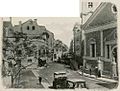 Old photograph of Main Street showing part of the cathedral's façade to the left. Picture from the book Gibraltar - John L. Stoddard's Lectures (1912), by John L. Stoddard. It shows the old façade built in 1810.