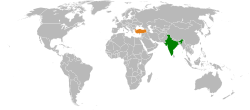 Map indicating locations of India and Turkey