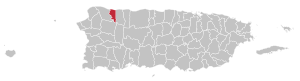 Map of Puerto Rico highlighting Quebradillas Municipality
