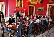 The Obamas sharing lunch with the Bush family in May 2012.