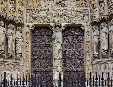Detail of sculpture in the central portal of Notre Dame de Paris (13th century)