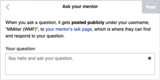 Screenshot of prompt for asking a mentor question