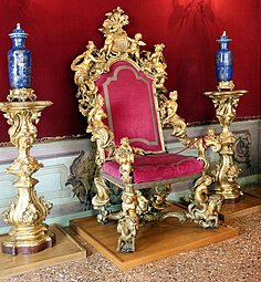 Throne; c.1700-1720; gilded wood and upholstery; unknown dimsensions; Ca' Rezzonico