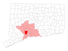 Woodbridge's location within New Haven County and Connecticut