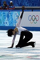 Yuzuru Hanyu in the ending pose of his free skate program to Romeo and Juliet at the 2014 Winter Olympics