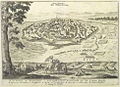 Merian's Theatrum Europaeum presents an almost peaceful exit (N) of the Turkish garrison out of an undestroyed Székesfehérvár after the Christian interim reconquest in 1601; G = "main church" – the basílica