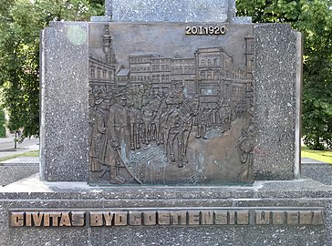 one of the plaques on the monument, commemorating the return of Bydgoszcz to the Polish territory.