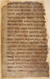 Colour photograph of folio 158r of the Beowulf manuscript