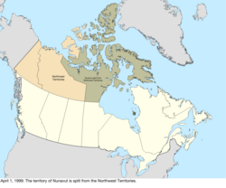Map of the change to Canada on April 1, 1999