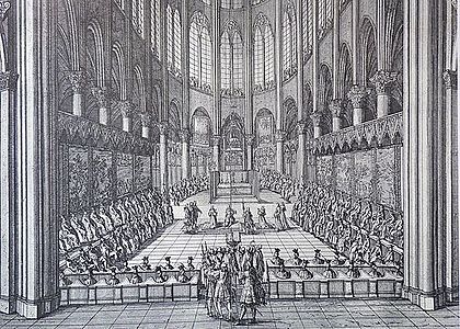A Te Deum in the choir of Notre-Dame in 1669, during the reign of Louis XIV. The choir was redesigned to make room for more lavish ceremonies.