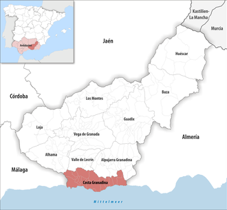 Die Lage der Comarca Costa Granadina in der Provinz Granada
