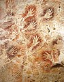 Hand stencils in the "Tree of Life" cave painting in Gua Tewet, Kalimantan, Indonesia