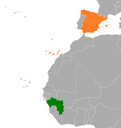 Map indicating locations of Guinea and Spain